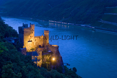 Rheinstein Castle at Twilight and the Rhine River, Germany! 14000